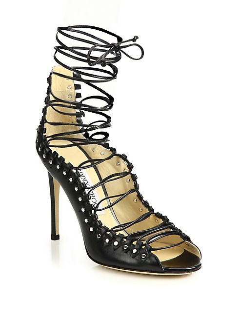 Jimmy Choo - Koko 100 Leather Lace-Up Sandals