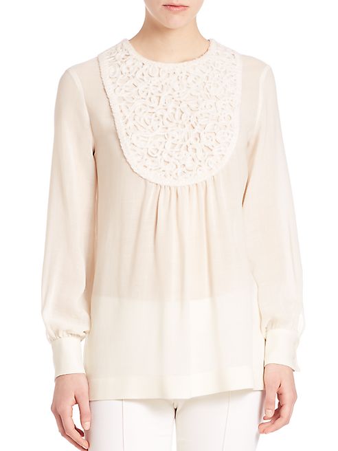 Agnona - Embroidered Bib Blouse