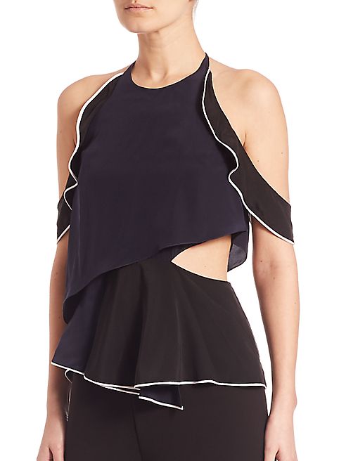 Jonathan Simkhai - Draped Silk Cold-Shoulder Top