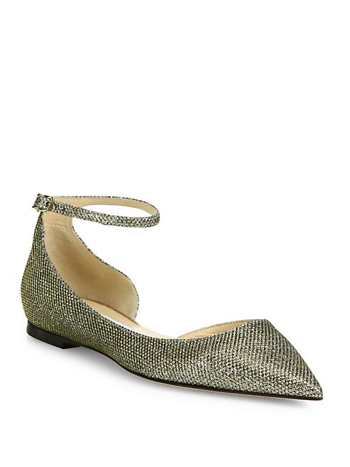 Jimmy Choo - Lucy Lame Glitter Ankle-Strap Flats