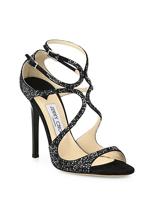 Jimmy Choo - Lang Memento 100 Strappy Crystal & Suede Sandals