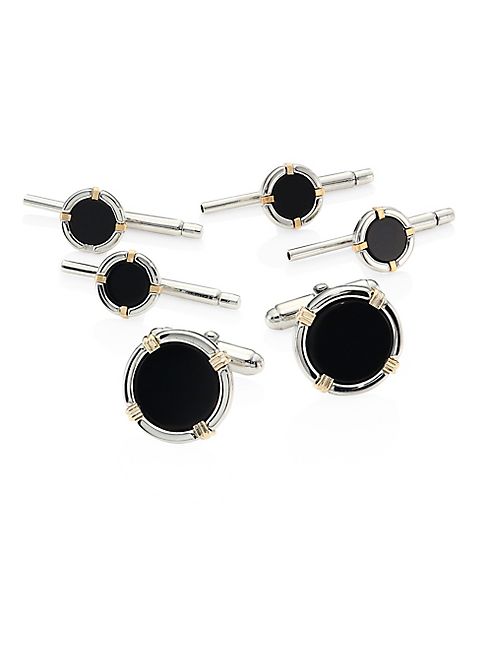 David Donahue - 14K Yellow Gold, Sterling Silver & Onyx Stud Set