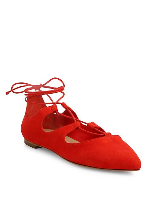 Loeffler Randall - Ambra Point Toe Suede Lace-Up Flats