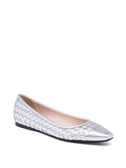 Bottega Veneta - Metallic Intrecciato Leather Ballet Flats