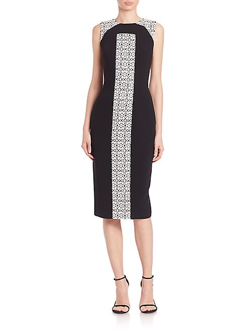 Theia - Laser-Cut Panel Colorblock Dress