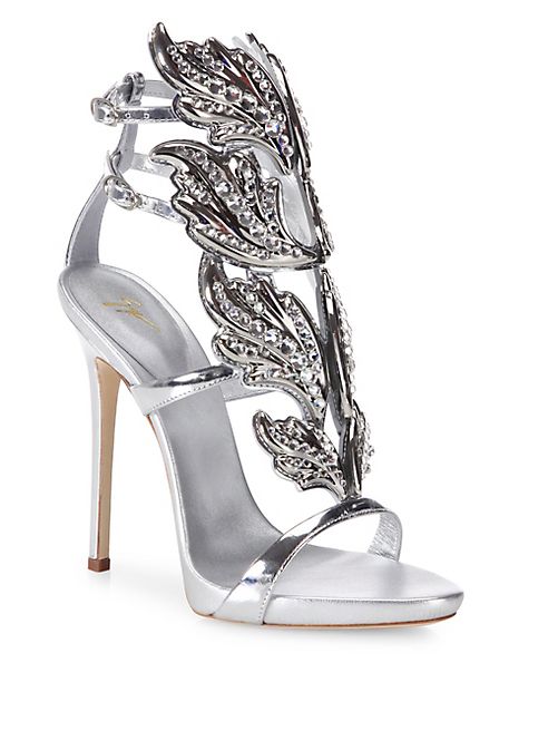 Giuseppe Zanotti - Crystal-Embellished Metallic Leather Wing Sandals