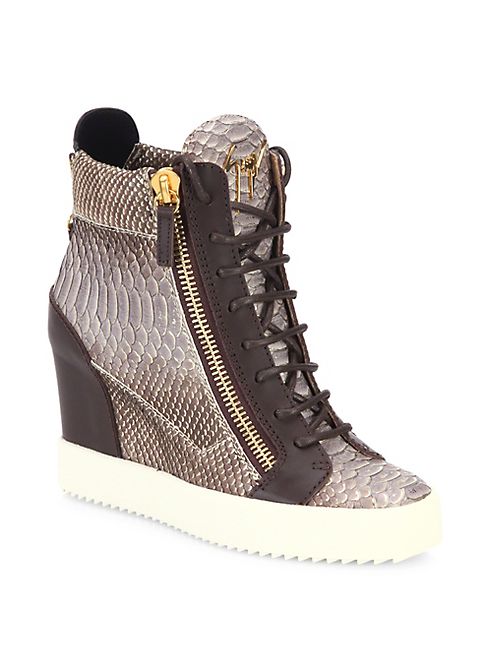 Giuseppe Zanotti - Snakeskin-Embossed Leather High-Top Wedge Sneakers