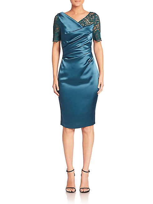 Talbot Runhof - Lace-Sleeve Cocktail Dress