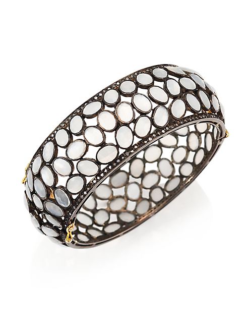 Nina Gilin - Moonstone, Diamond & 14K Yellow Gold Bangle Bracelet