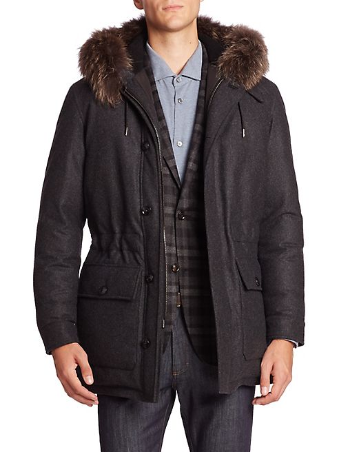 Ermenegildo Zegna - Fur-Trim Wool Flannel Parka