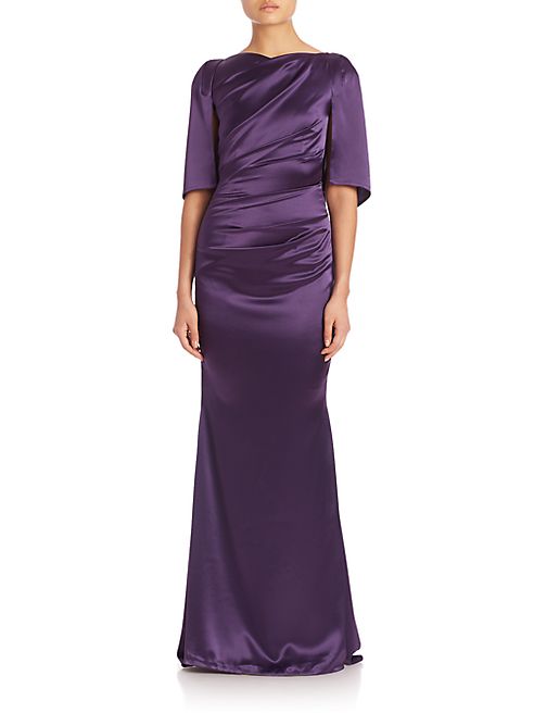 Talbot Runhof - Ruched Satin Gown