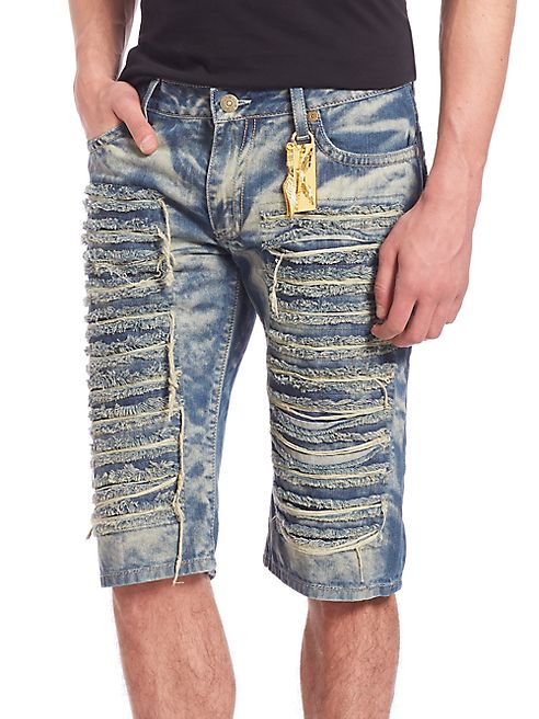 Robin's Jeans - Distressed Long Flap Denim Shorts