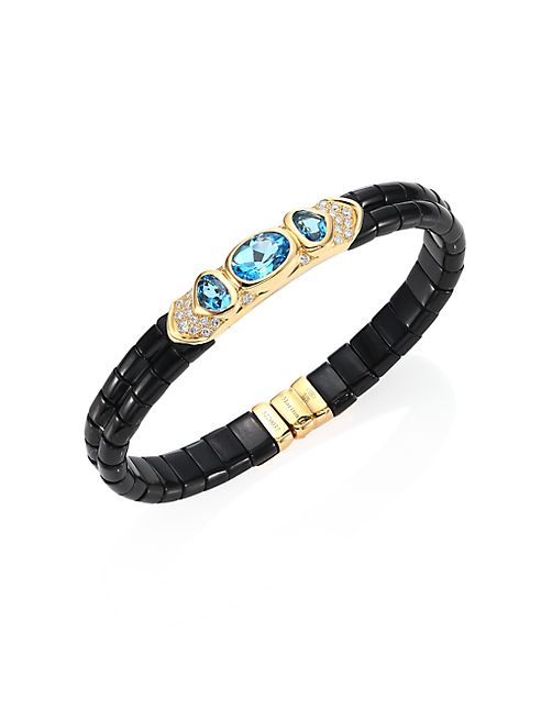 Marina B - Yves Diamond, Black Jade, Blue Topaz & 18K Yellow Gold Bangle Bracelet