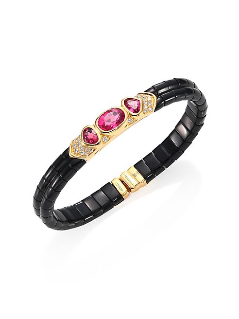 Marina B - Yves Diamond, Black Jade, Pink Tourmaline & 18K Yellow Gold Bangle Bracelet