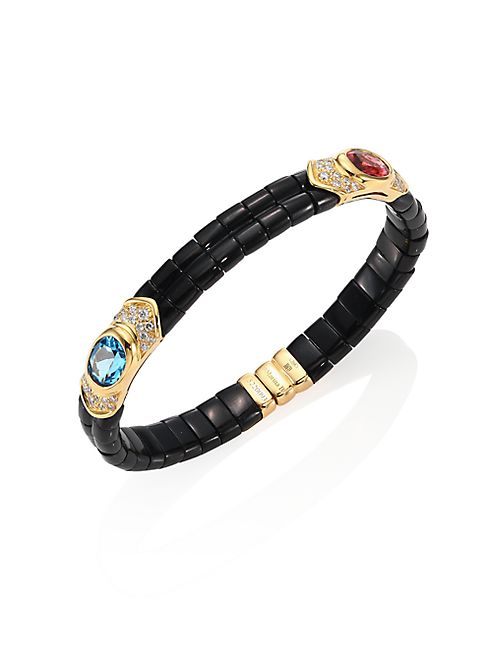 Marina B - Yves Diamond, Black Jade, Pink Tourmaline, Blue Topaz & 18K Yellow Gold Bangle Bracelet