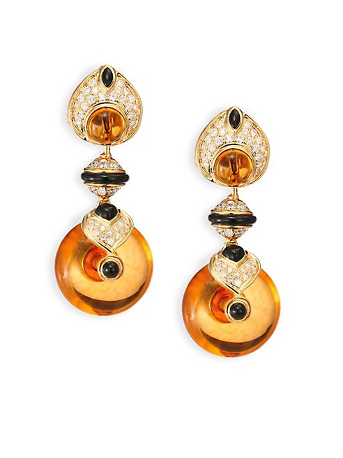 Marina B - Pneu Diamond, Citrine, Black Jade & 18K Yellow Gold Drop Earrings