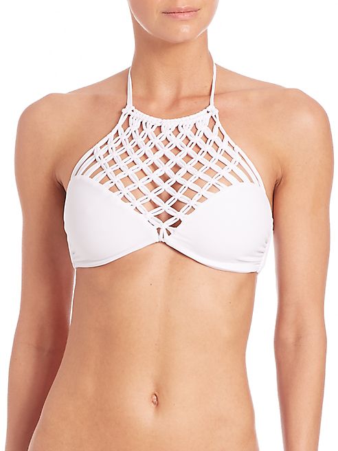 MIKOH SWIMWEAR - Macramé Halter Bikini Top