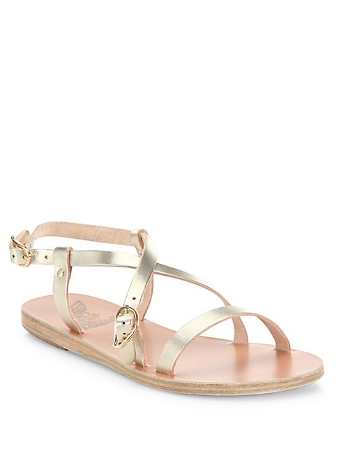 Ancient Greek Sandals - Sofia Metallic Leather Flat Sandals