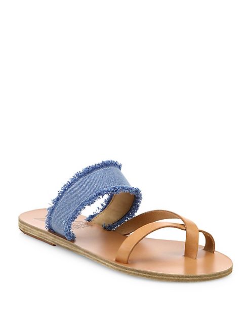 Ancient Greek Sandals - Daphnae Leather & Denim Slides