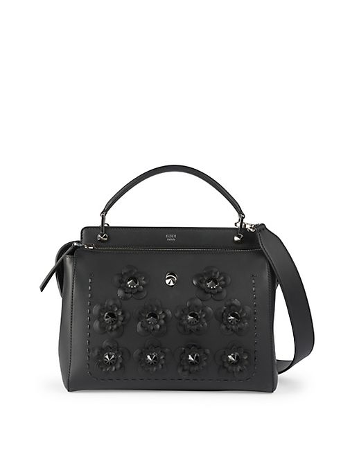 Fendi - Dotcom Floral-Studded Leather Satchel