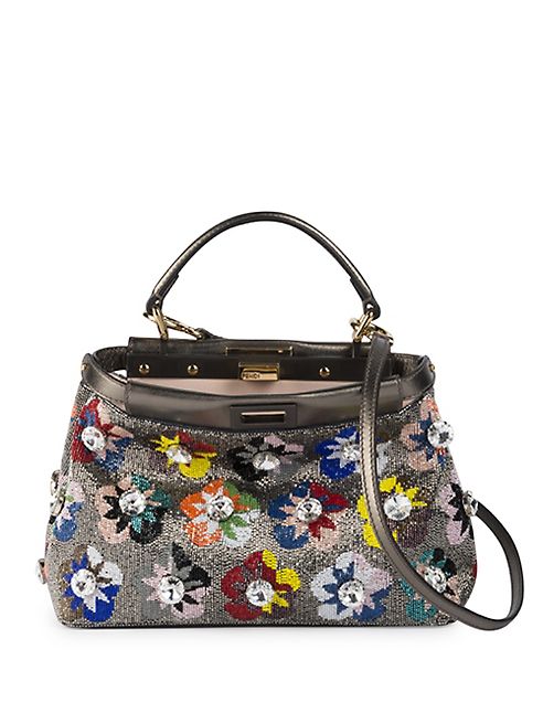 Fendi - Peekaboo Mini Embellished Beaded & Leather Satchel