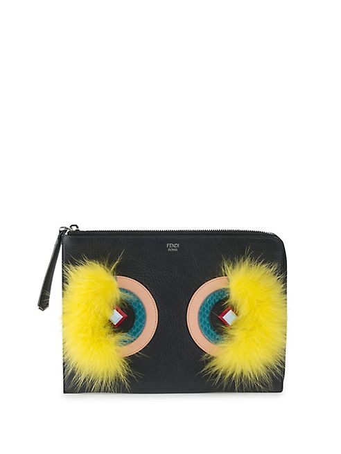 Fendi - 2Jours Leather, Snakeskin & Fox Fur Pouch