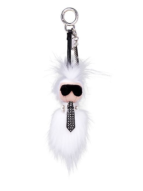 Fendi - Karlito Studded Leather & Fur Key Charm