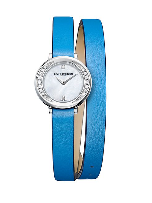 Baume & Mercier - Petite Promesse 10288 Diamond, Stainless Steel & Wraparound Leather Strap Watch