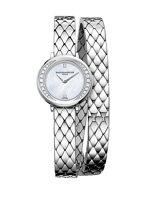 Baume & Mercier - Petite Promesse 10289 Diamond & Stainless Steel Wraparound Bracelet Watch