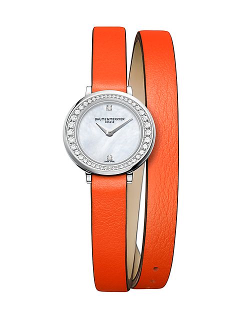 Baume & Mercier - Petite Promesse 10290 Diamond, Stainless Steel & Wraparound Leather Strap Watch