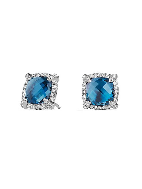 David Yurman - Châtelaine Pave Bezel Stud Earring with Hampton Blue Topaz and Diamonds