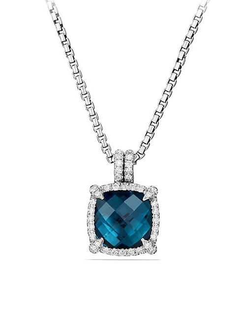 David Yurman - Châtelaine Pave Bezel Pendant Necklace with Hampton Blue Topaz and Diamonds