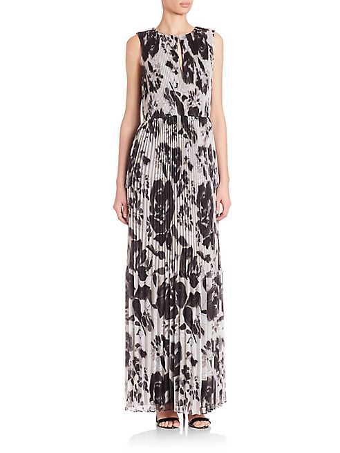 St. John - Pleated Floral-Print Georgette Dress