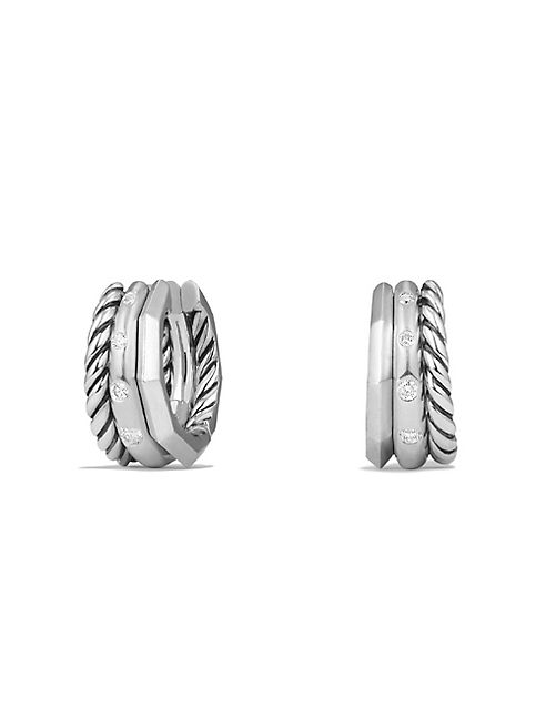 David Yurman - Stax Huggie Hoop Earrings with Diamonds