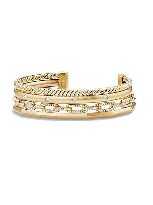 David Yurman - Stax Medium Cuff Bracelet with Diamonds in 18K Gold