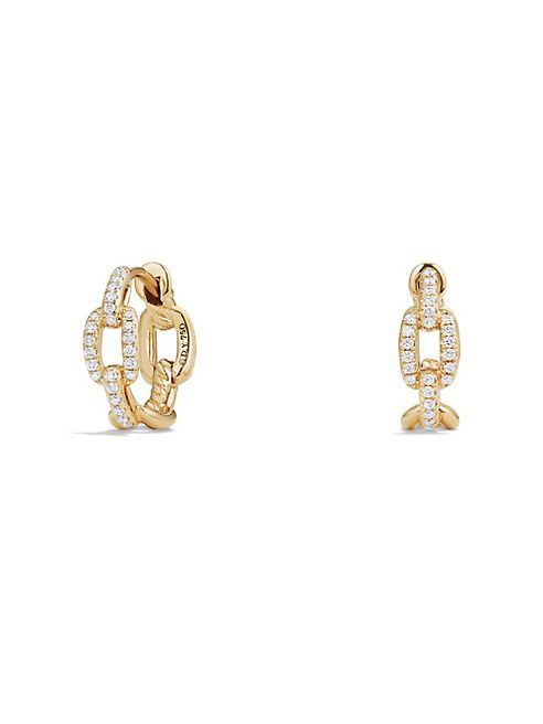 David Yurman - Stax Chain Link Huggie Hoop Earrings with Diamonds in 18K Yellow Gold