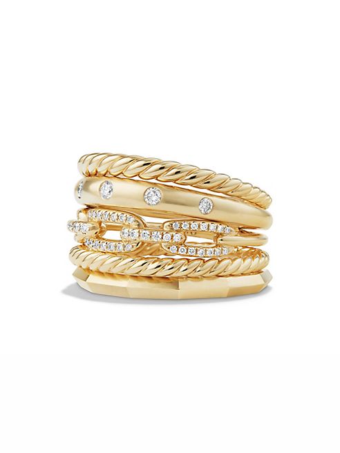 David Yurman - Stax Wide Ring with Diamonds in 18K Yellow Gold