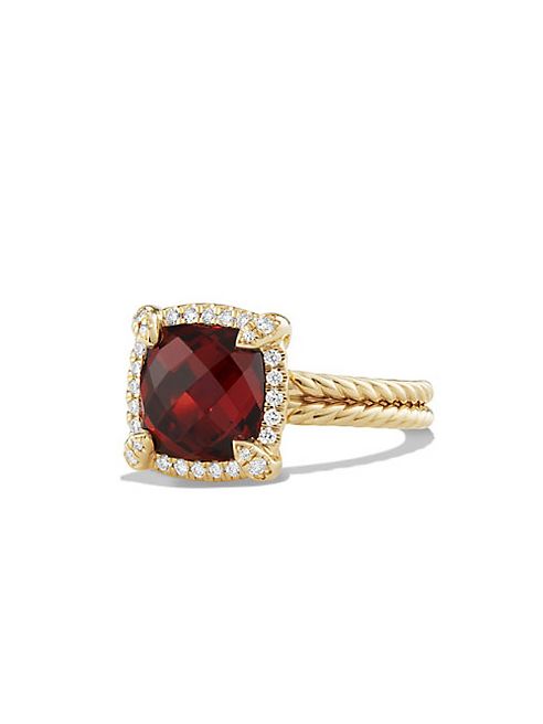 David Yurman - Châtelaine Pave Bezel Ring with Garnet and Diamonds in 18K Yellow Gold