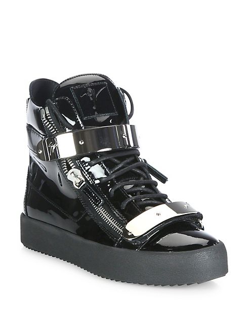 Giuseppe Zanotti - Double-Zip Patent Leather High-Top Sneakers