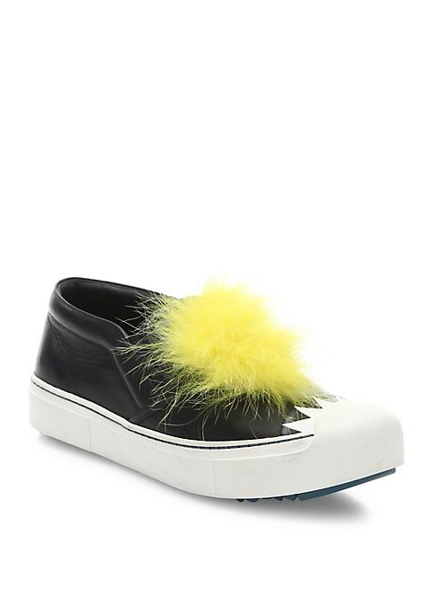 Fendi - Bug Leather, Snakeskin & Fur Skate Sneakers