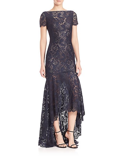 Theia - Sleeveless High-Low Lace Gown