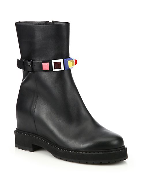 Fendi - Rainbow Studded Leather Wedge Booties