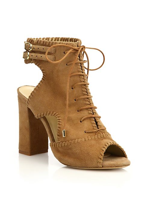 Alexandre Birman - Abbe Suede Peep Toe Block Heel Booties