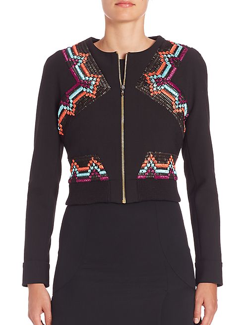 Roland Mouret - Helston Raffia Trim Stretch Wool Jacket