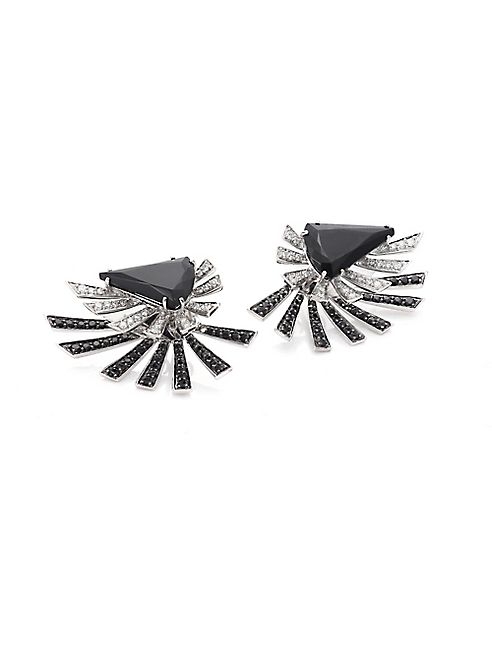 Hueb - Mirage Burst Diamond, Black Quartz ,Black Spinel & 18K White Gold Front-Back Earrings