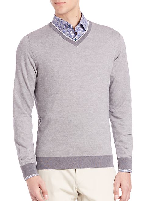 Saks Fifth Avenue Collection - Birdseye Merino Wool V-Neck Sweater