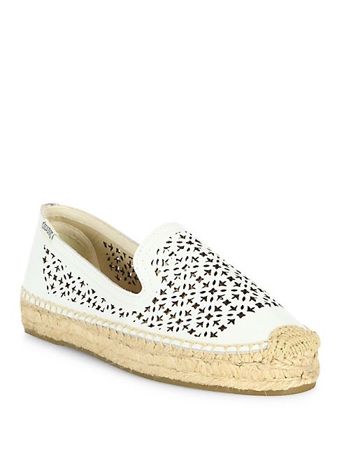 Soludos - Laser-Cut Leather Platform Espadrille Flats