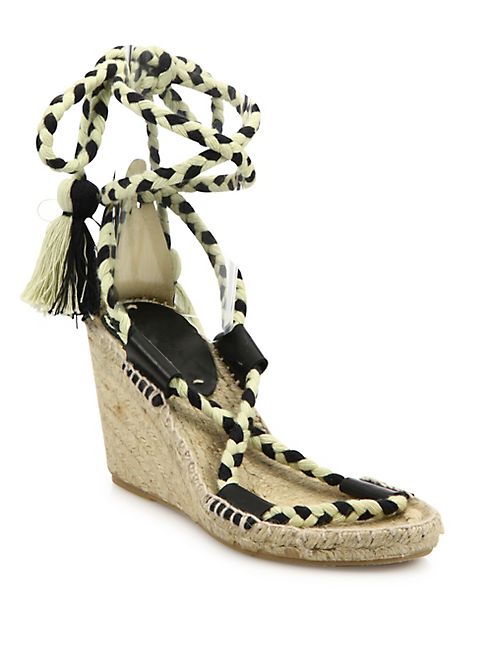 Soludos - Leather & Textile Lace-Up Espadrille Wedge Sandals