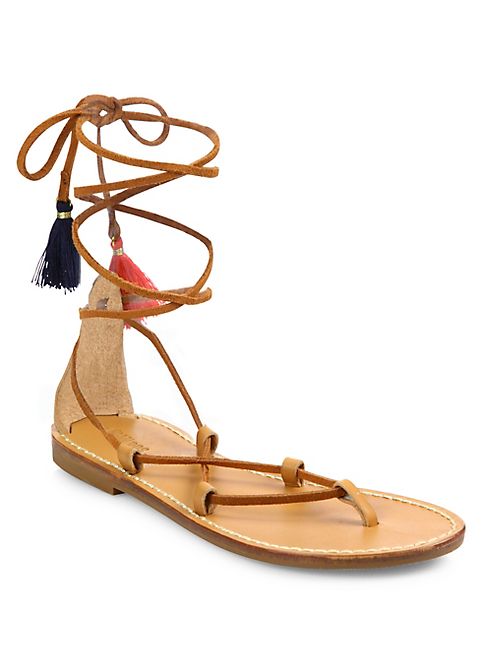 Soludos - Leather & Cotton Lace-Up Flat Sandals