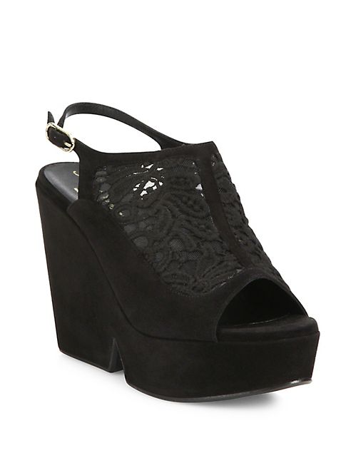 Robert Clergerie - Danat Lace Platform Wedge Slingbacks